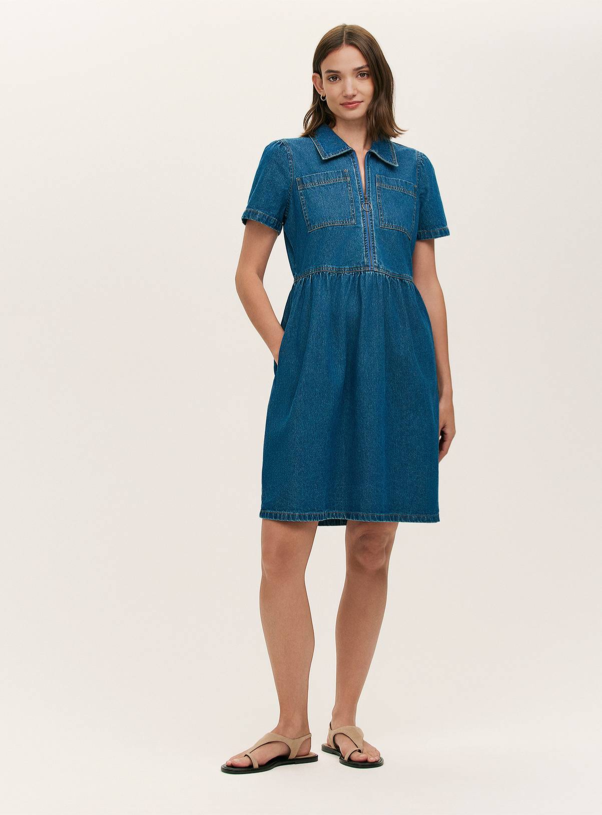 FINERY Donnie Denim Dress Mid Blue 10 - Image 1